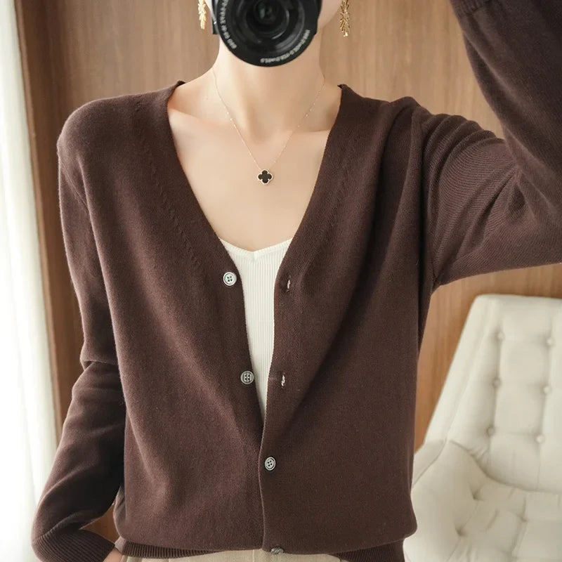 Y2K Womens Long Sleeve V Neck Button Up Cardigan