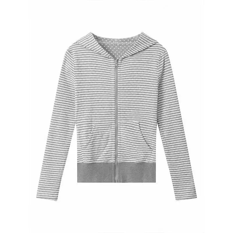 Y2K Womens Striped Grey Zip Up Hoodie