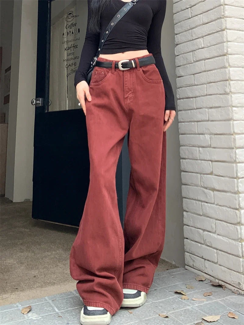 90s Style Y2K Red Baggy Denim Jeans