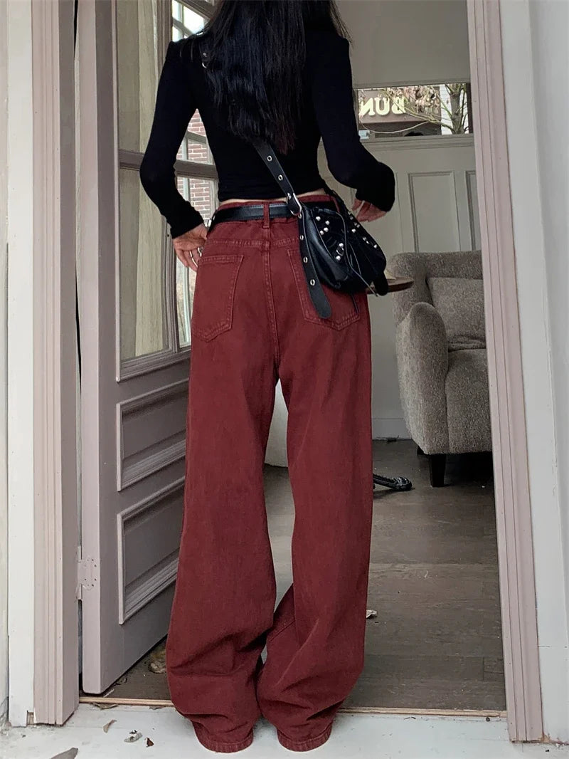 90s Style Y2K Red Baggy Denim Jeans
