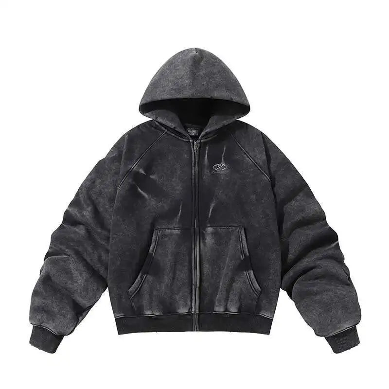 American Vintage Y2K Distressed Gradient Pile Baggy Zip Up Hoodie