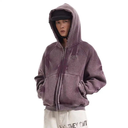 American Vintage Y2K Distressed Gradient Pile Baggy Zip Up Hoodie