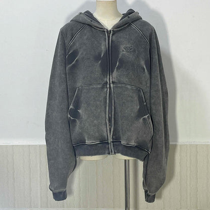 American Vintage Y2K Distressed Gradient Pile Baggy Zip Up Hoodie