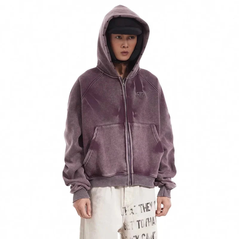 American Vintage Y2K Distressed Gradient Pile Baggy Zip Up Hoodie