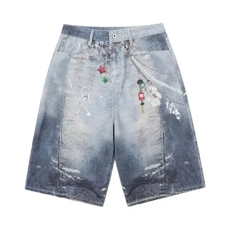 Baggy Y2K Accessories Graphic Print Denim Shorts Jorts