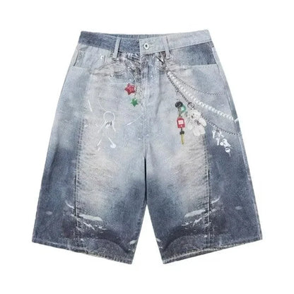 Baggy Y2K Accessories Graphic Print Denim Shorts Jorts