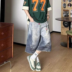 Baggy Y2K Accessories Graphic Print Denim Shorts Jorts
