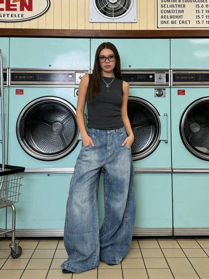 Blue Baggy Y2K Wide Leg Barrel Denim Jeans