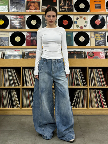 Blue Baggy Y2K Wide Leg Barrel Denim Jeans