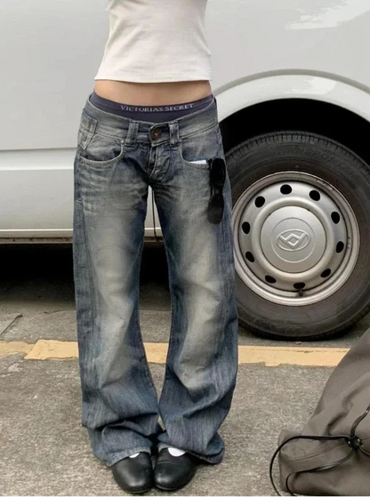 Blue Vintage Y2K Low Waist Baggy Jeans