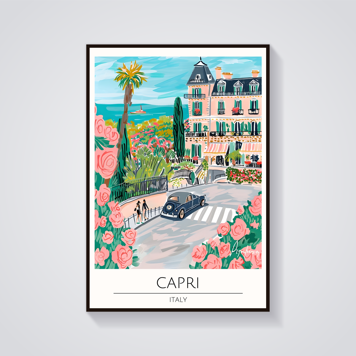 Capri Coastline Vintage Car Poster