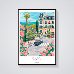 Capri Coastline Vintage Car Poster