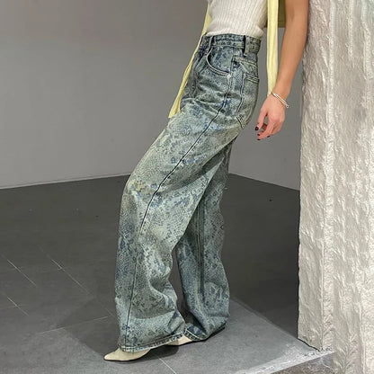 Chic Snake Print Graphic Y2K High Waist Baggy Jeans