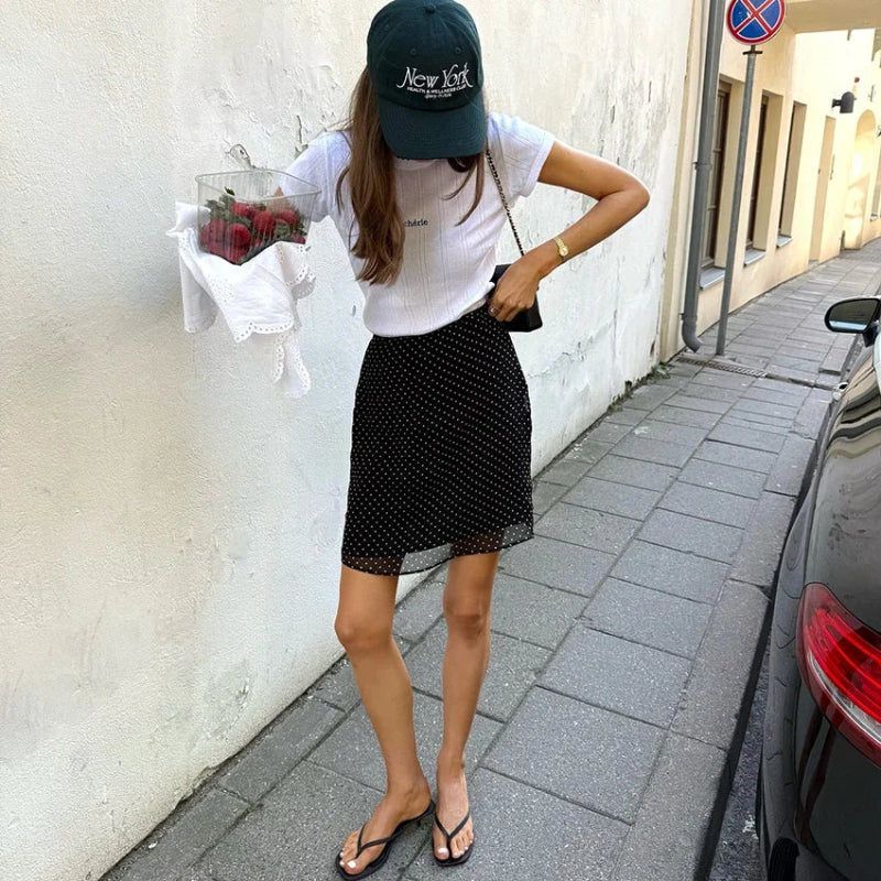 Chic Y2K Polka Dot Layered Mesh Mini Skirt