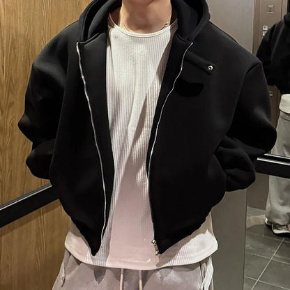 Cropped Baggy Y2K Plain Zip Up Hoodie