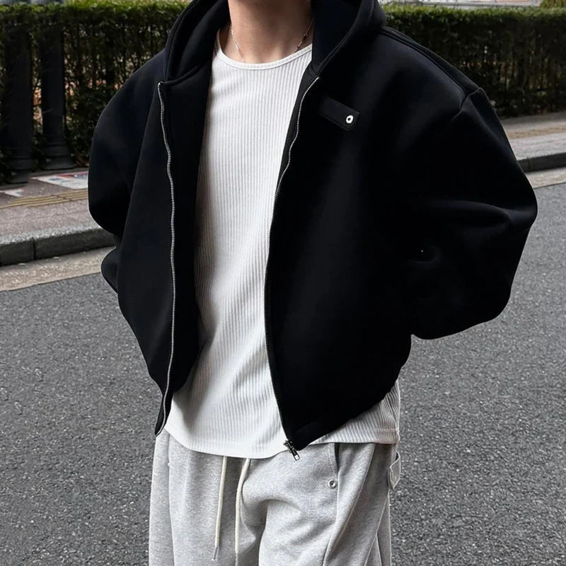 Cropped Baggy Y2K Plain Zip Up Hoodie