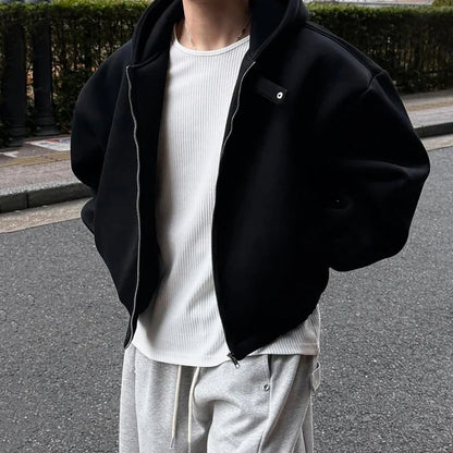 Cropped Baggy Y2K Plain Zip Up Hoodie