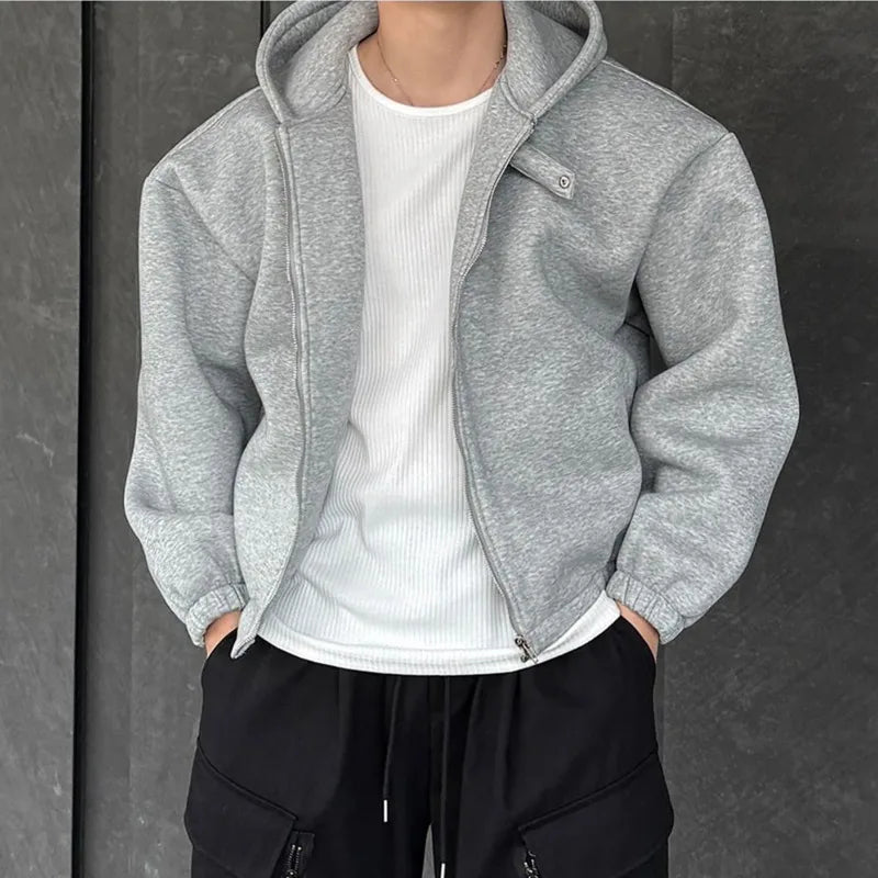 Cropped Baggy Y2K Plain Zip Up Hoodie