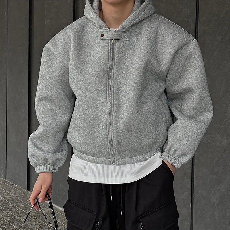 Cropped Baggy Y2K Plain Zip Up Hoodie
