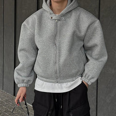 Cropped Baggy Y2K Plain Zip Up Hoodie