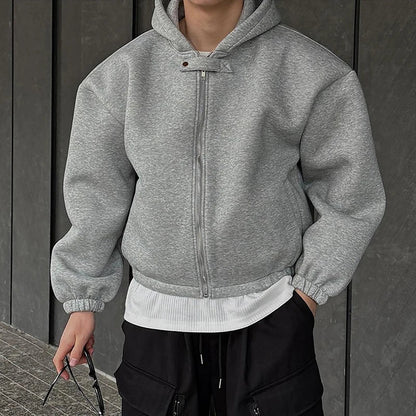 Cropped Baggy Y2K Plain Zip Up Hoodie