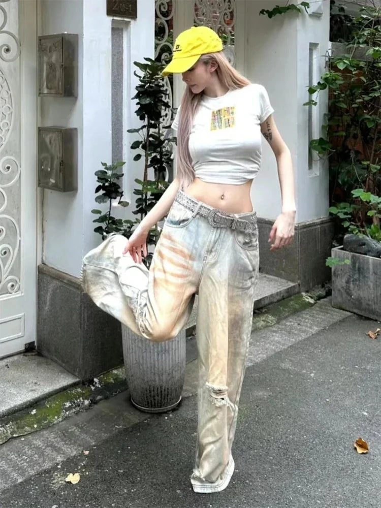 Distressed Y2K Baggy Ripped Low Waist Denim Jeans
