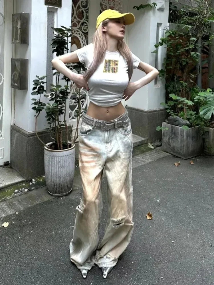 Distressed Y2K Baggy Ripped Low Waist Denim Jeans