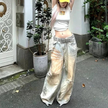 Distressed Y2K Baggy Ripped Low Waist Denim Jeans