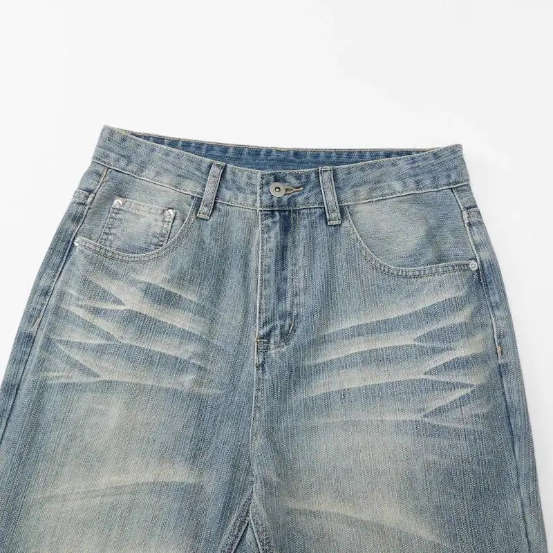 Distressed Y2K Blue Washed Slightly Flared Denim Jeans