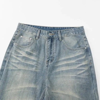 Distressed Y2K Blue Washed Slightly Flared Denim Jeans