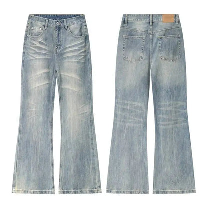Distressed Y2K Blue Washed Slightly Flared Denim Jeans