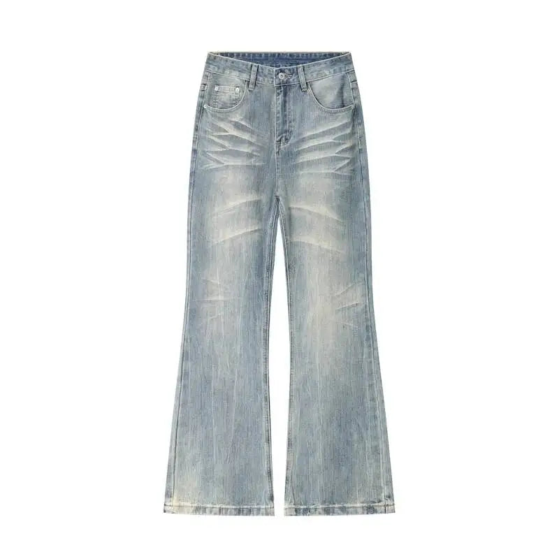 Distressed Y2K Blue Washed Slightly Flared Denim Jeans