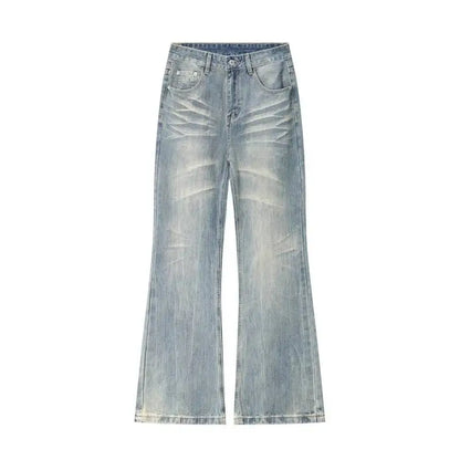 Distressed Y2K Blue Washed Slightly Flared Denim Jeans