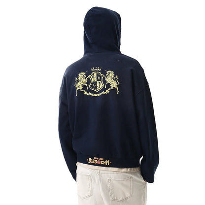 Distressed Y2K Graphic Print Ripped Zip Up Hoodie