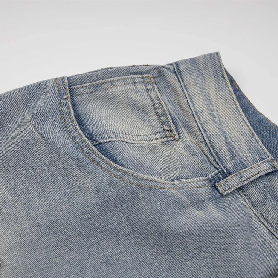 Distressed Y2K Rhinestone Studded Denim Shorts Jorts