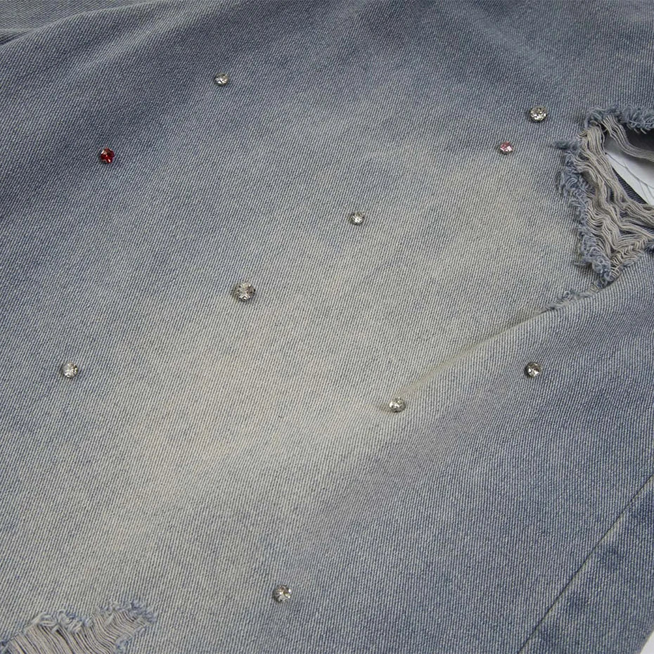 Distressed Y2K Rhinestone Studded Denim Shorts Jorts