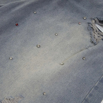 Distressed Y2K Rhinestone Studded Denim Shorts Jorts