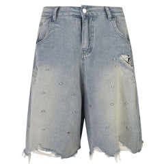 Distressed Y2K Rhinestone Studded Denim Shorts Jorts