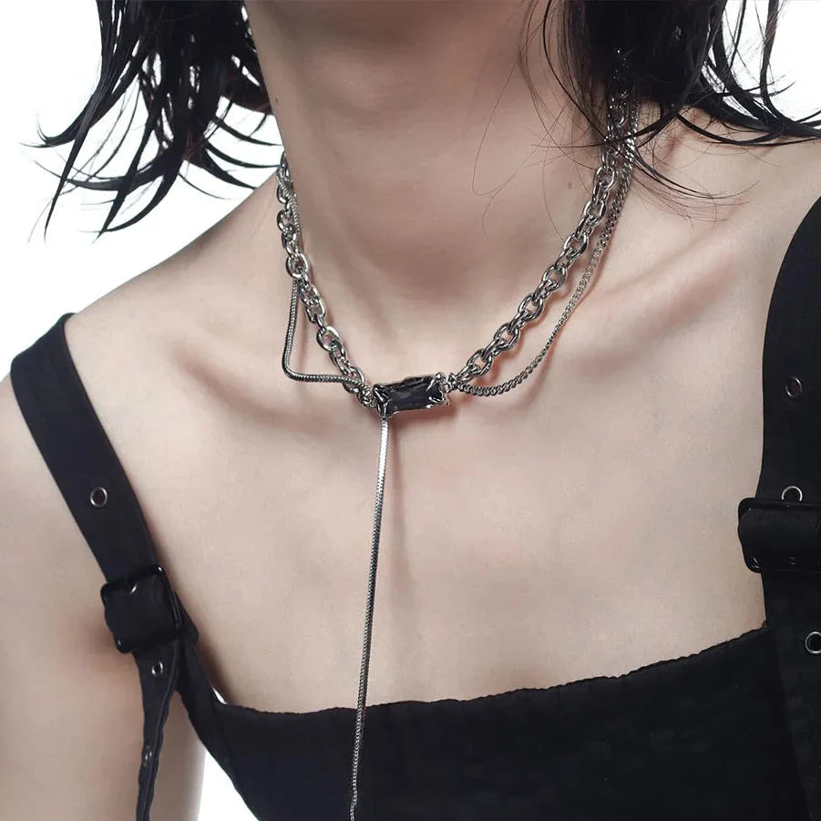 Double Layered Y2K Square Tassel Necklace