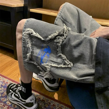 Embroidered Y2K High Waist Star Shorts Jorts