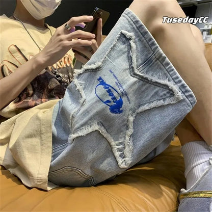 Embroidered Y2K High Waist Star Shorts Jorts