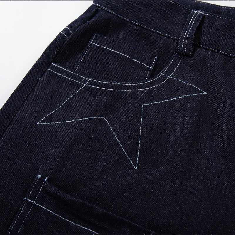 Geometric Stitching Y2K Denim Shorts Jorts