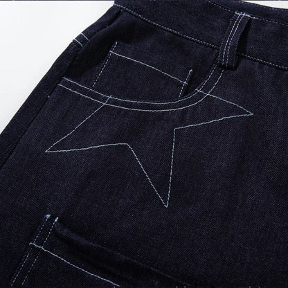 Geometric Stitching Y2K Denim Shorts Jorts