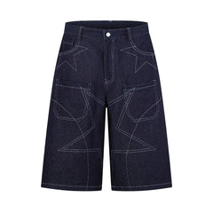 Geometric Stitching Y2K Denim Shorts Jorts