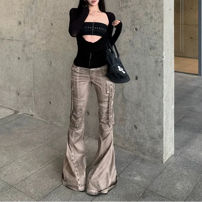 Gothic Y2K Irregular Rivet Long Sleeve Top