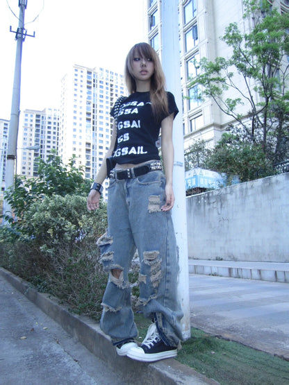 Grunge Aesthetic Y2K Graphic Letter Print Baby Tee