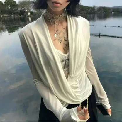 Grunge Y2K Plunge Low Cut Long Sleeve Top