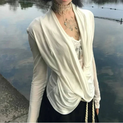 Grunge Y2K Plunge Low Cut Long Sleeve Top