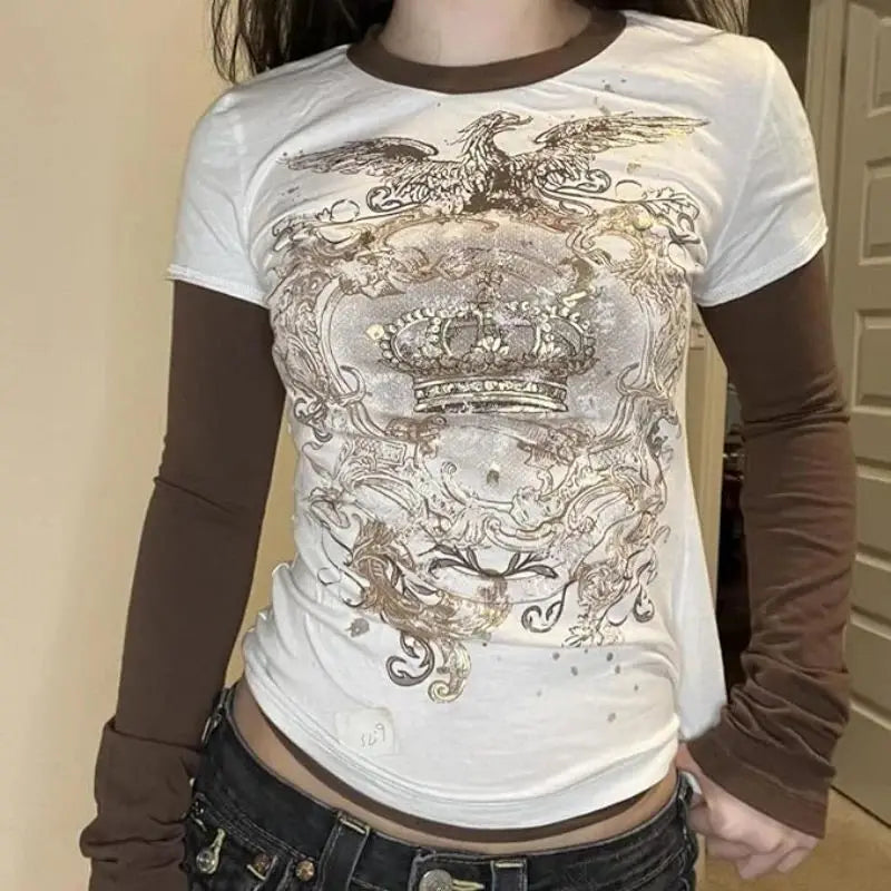 Grunge Y2K Retro Graphic Mock Long Sleeve Top