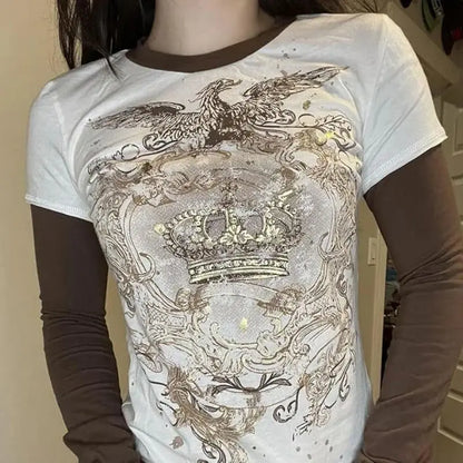 Grunge Y2K Retro Graphic Mock Long Sleeve Top
